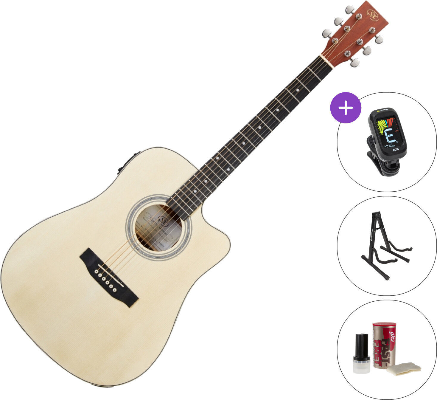 Електро-акустична китара Дреднаут SX SD304TCE SET Natural Електро-акустична китара Дреднаут