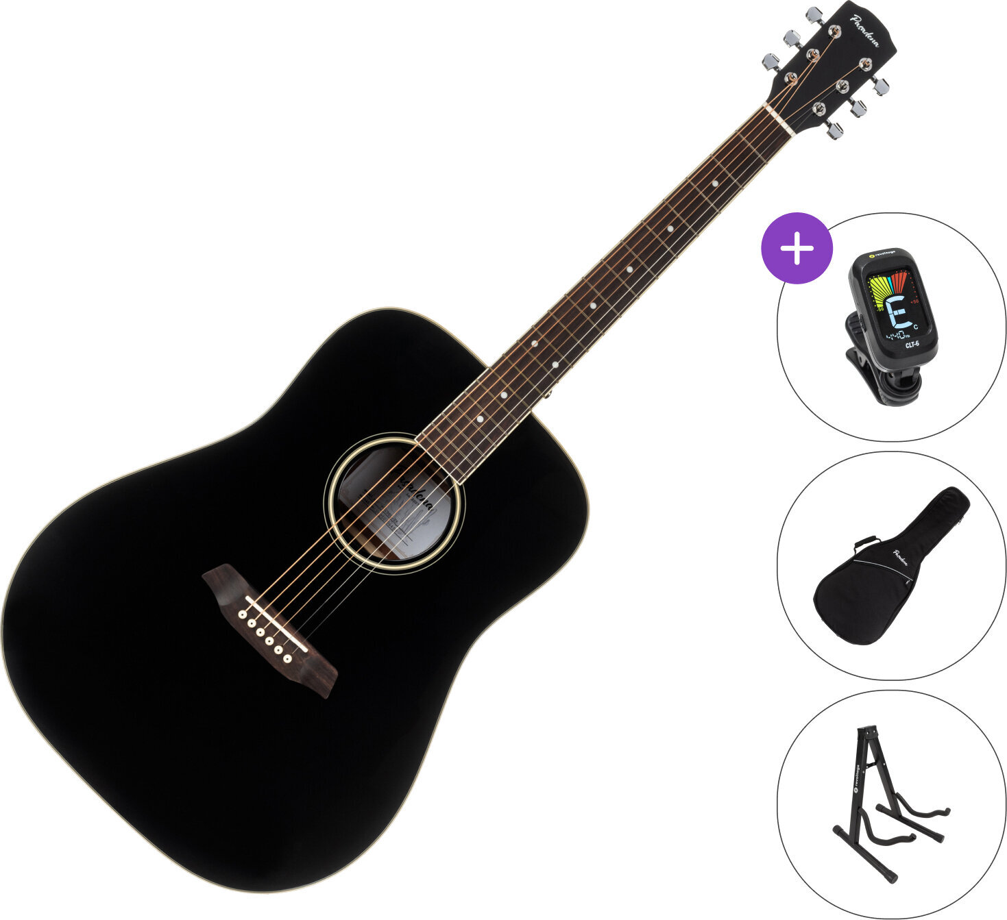 Dreadnought Guitar Pasadena PD-300 SET Black Dreadnought Guitar