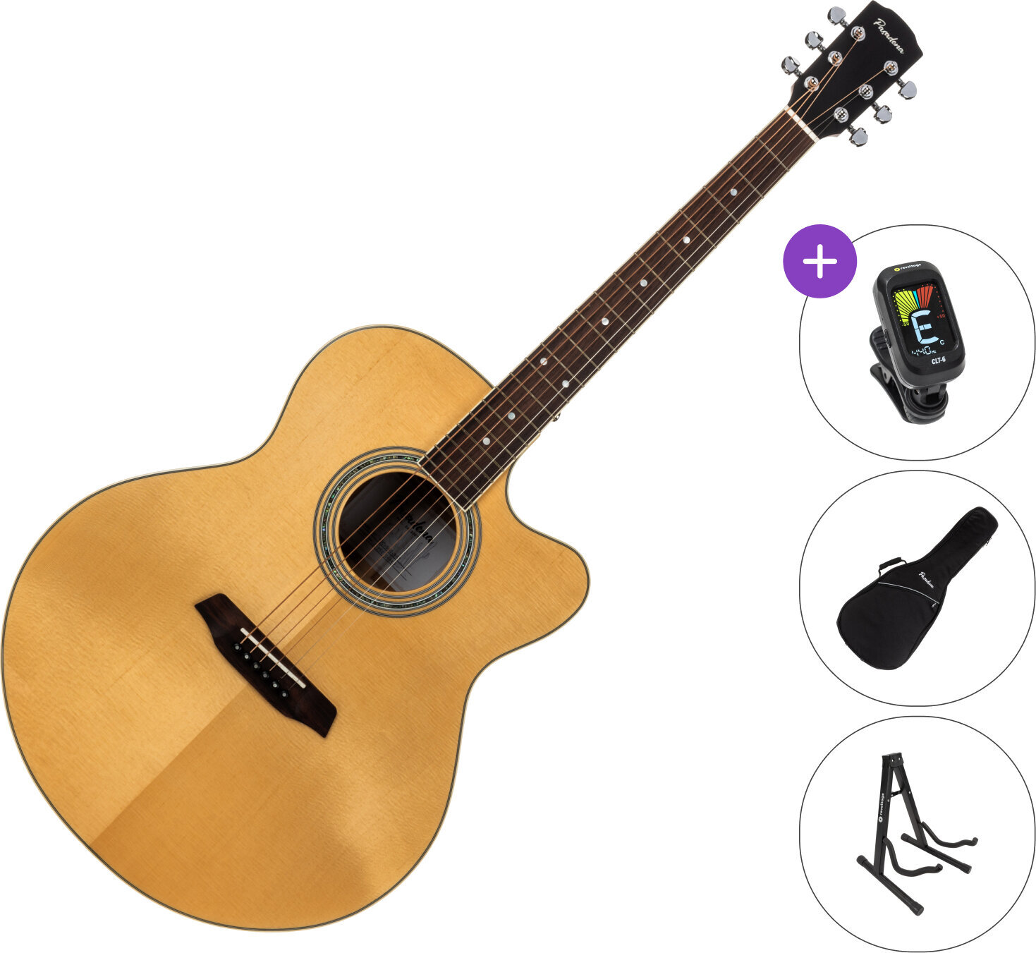 Jumbo Akustikgitarre Pasadena PJC-500 All Solid SET Natural Gloss Jumbo Akustikgitarre