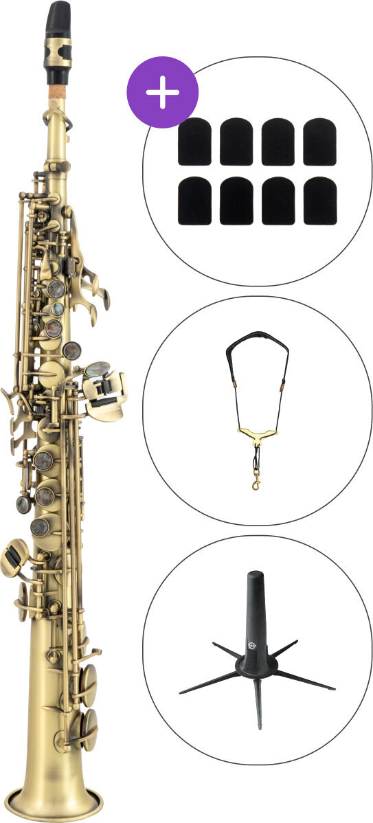 Soprano saxophone Latone LSS 610 Antique Brass SET Soprano saxophone