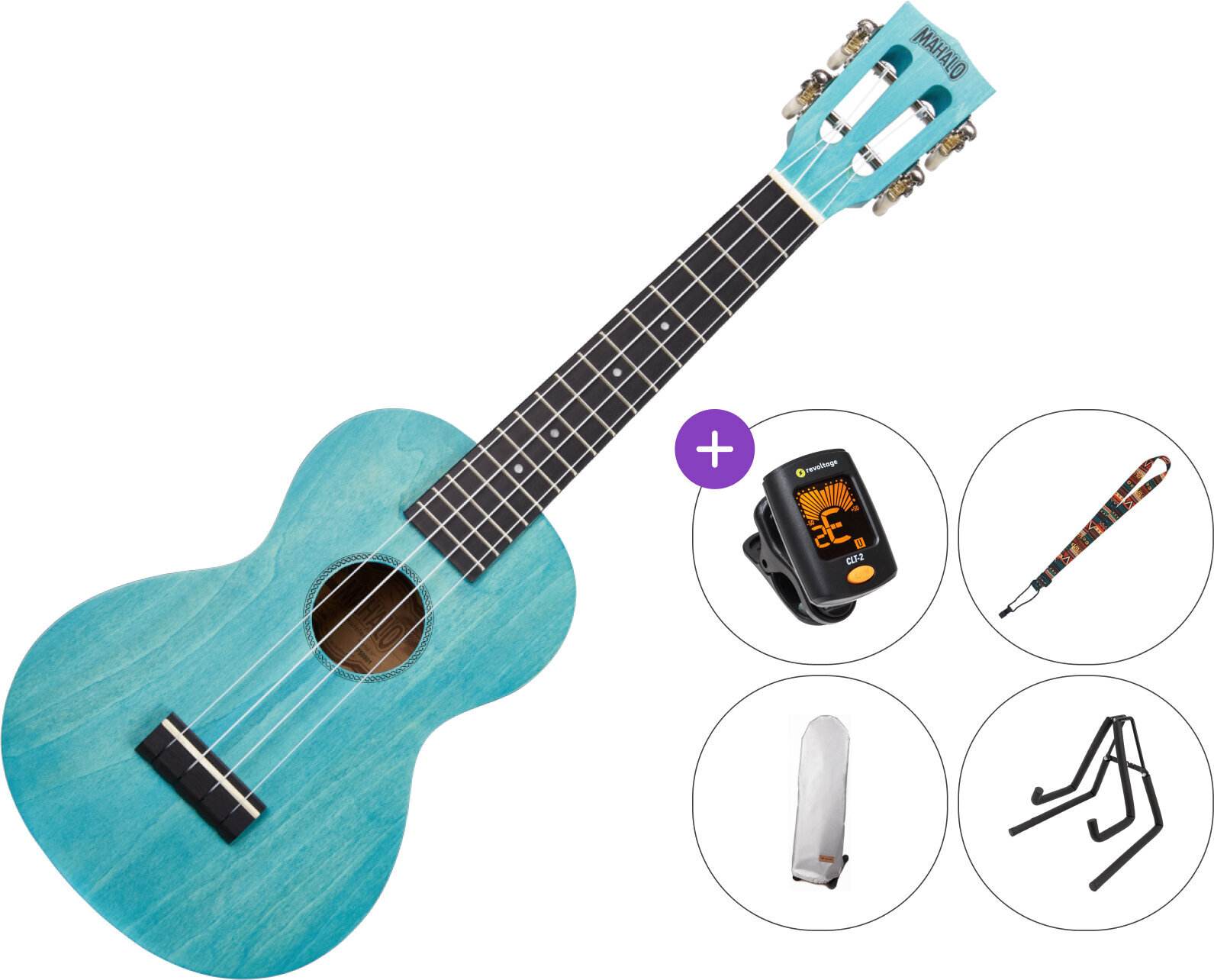 Konzert-Ukulele Mahalo ML2AB SET Aqua Blue Konzert-Ukulele