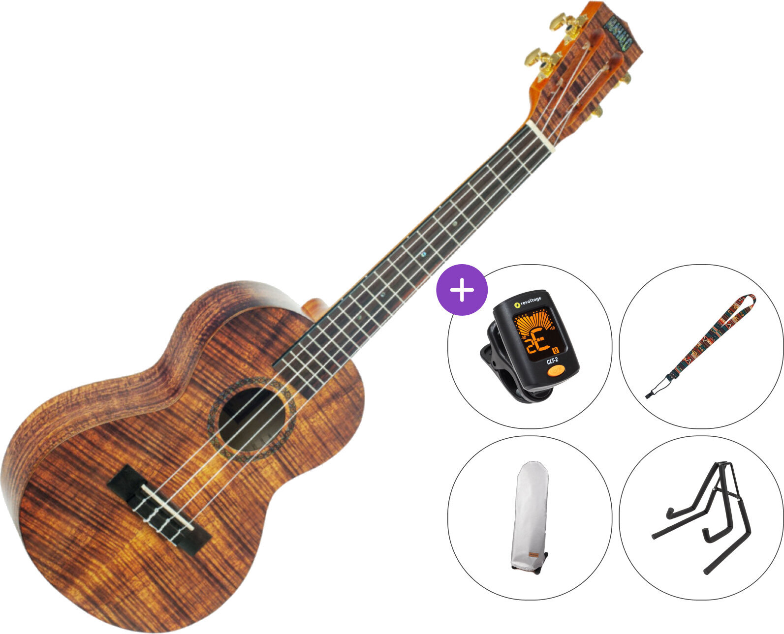 Ukulele tenore Mahalo MA3KA Artist Elite Series SET Photo Flame Koa Ukulele tenore