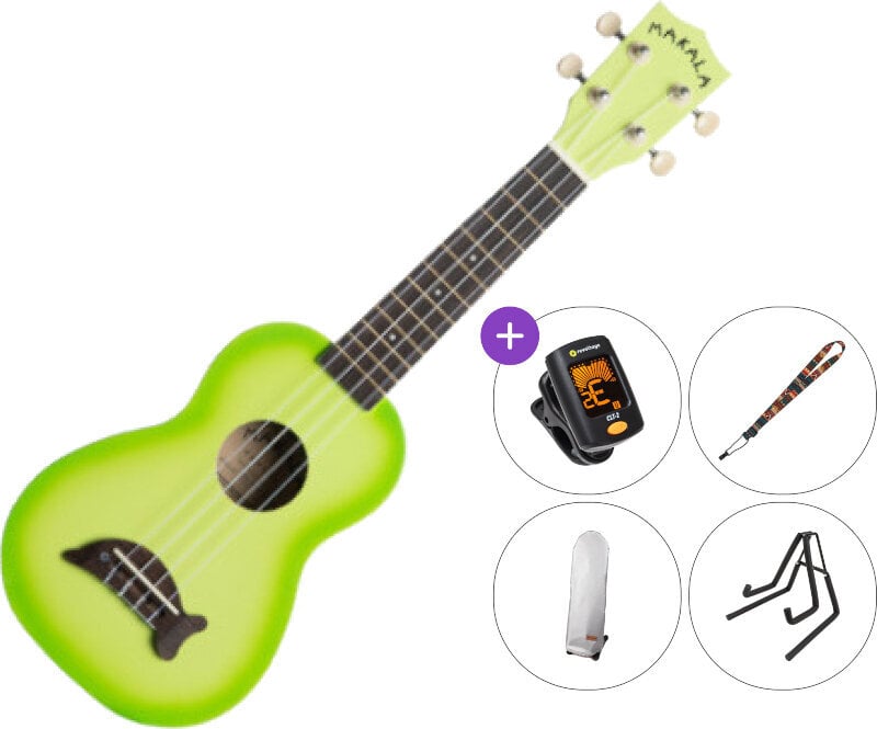 Sopran Ukulele Kala Makala Dolphin SET Green Apple Burst Sopran Ukulele