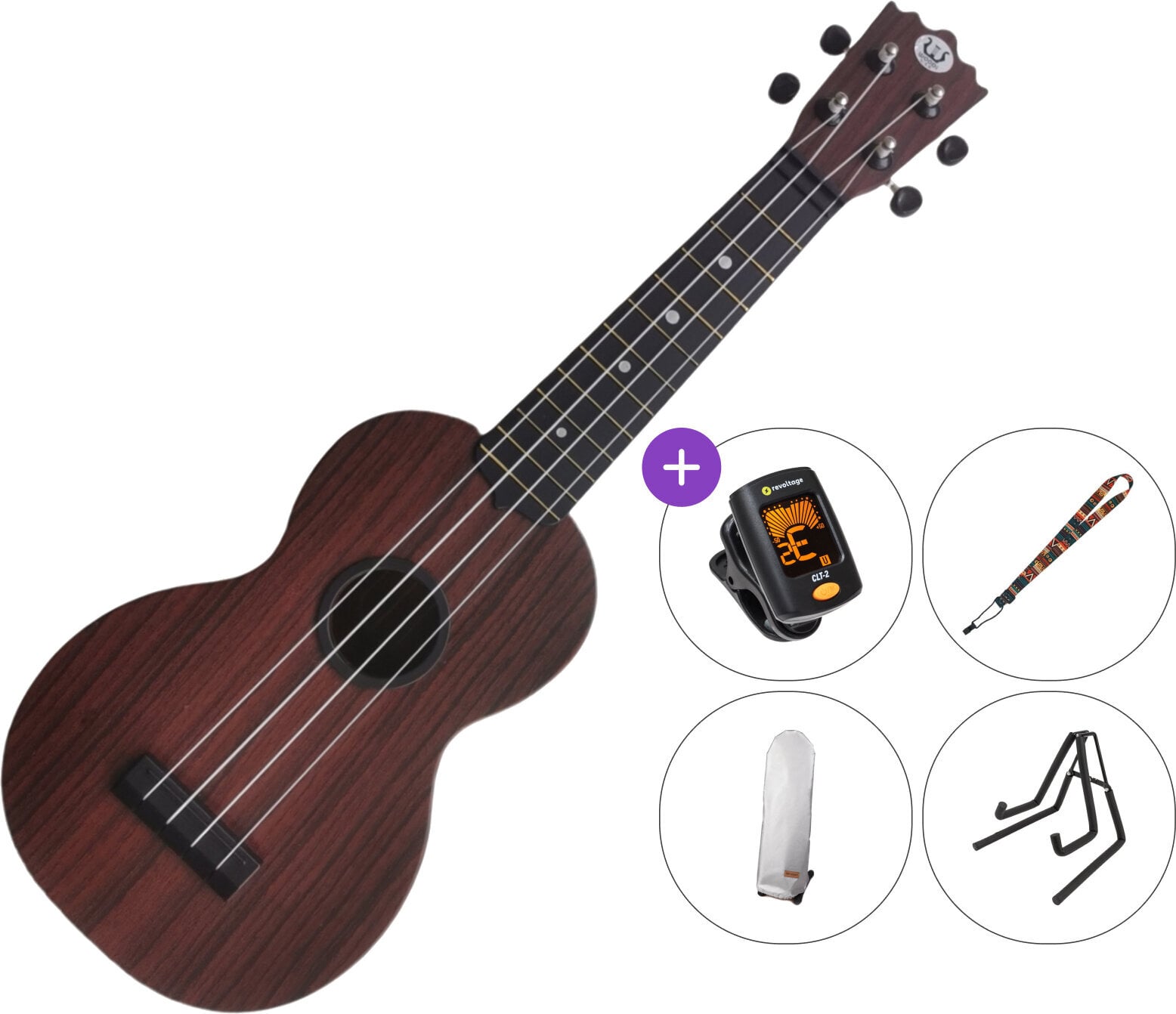 Sopran ukulele Pasadena WU-21W(BK) SET Wood Grain (Black) Sopran ukulele