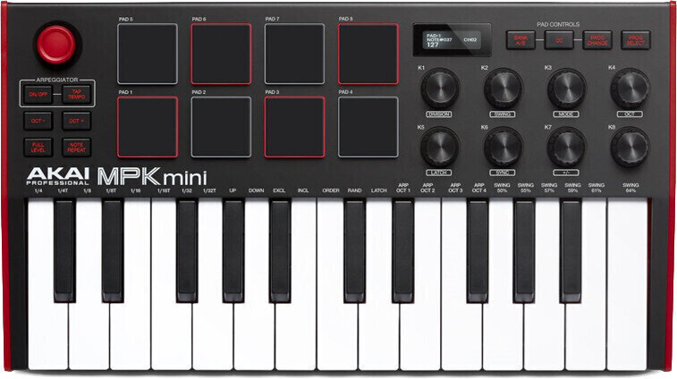 Klawiatury sterujące do 25 klawiszy Akai MPK mini MK3 Red Klawiatury sterujące do 25 klawiszy