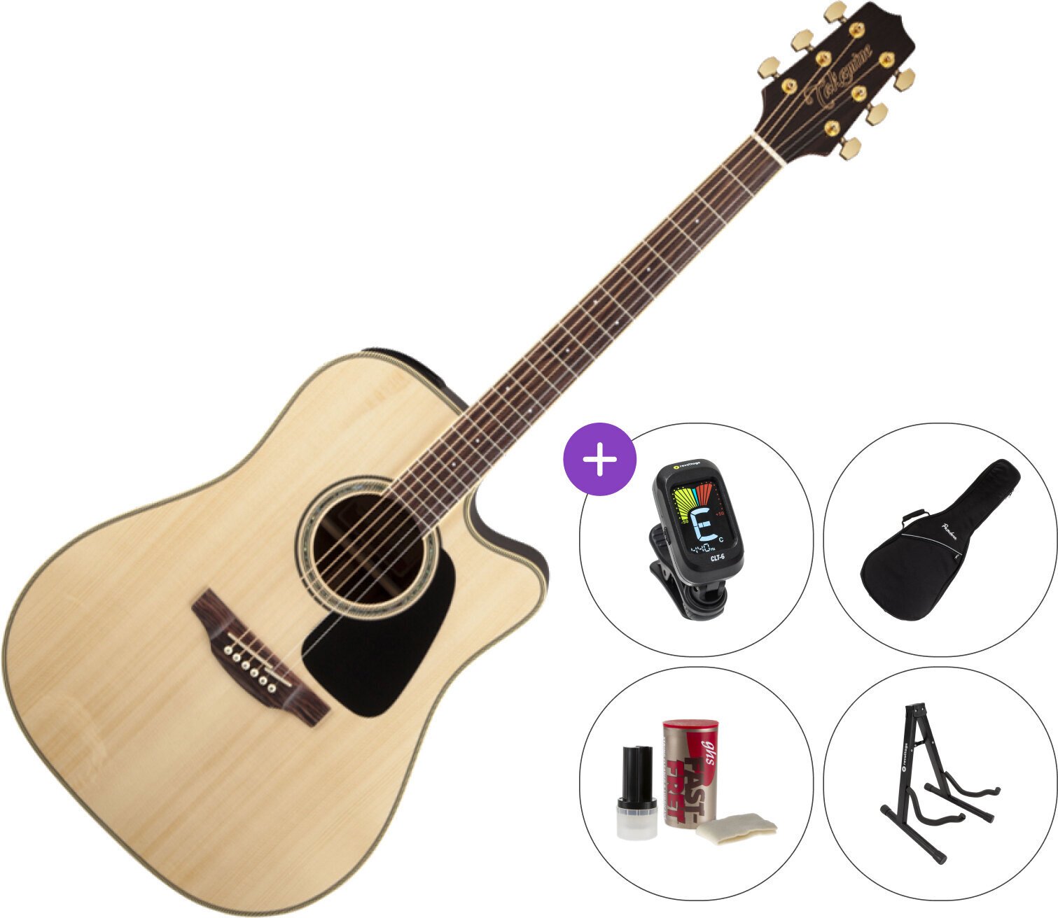 Dreadnought Elektro-Akustikgitarren Takamine GD51CE SET 2 Natural Dreadnought Elektro-Akustikgitarren