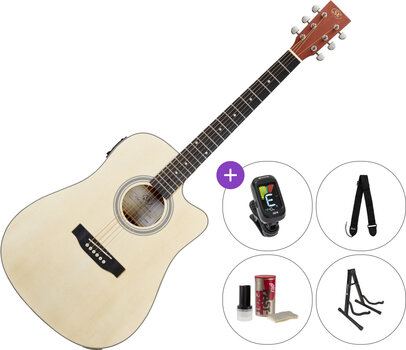 Dreadnought z elektroniką SX SD304TCE SET 2 Natural Dreadnought z elektroniką - 1