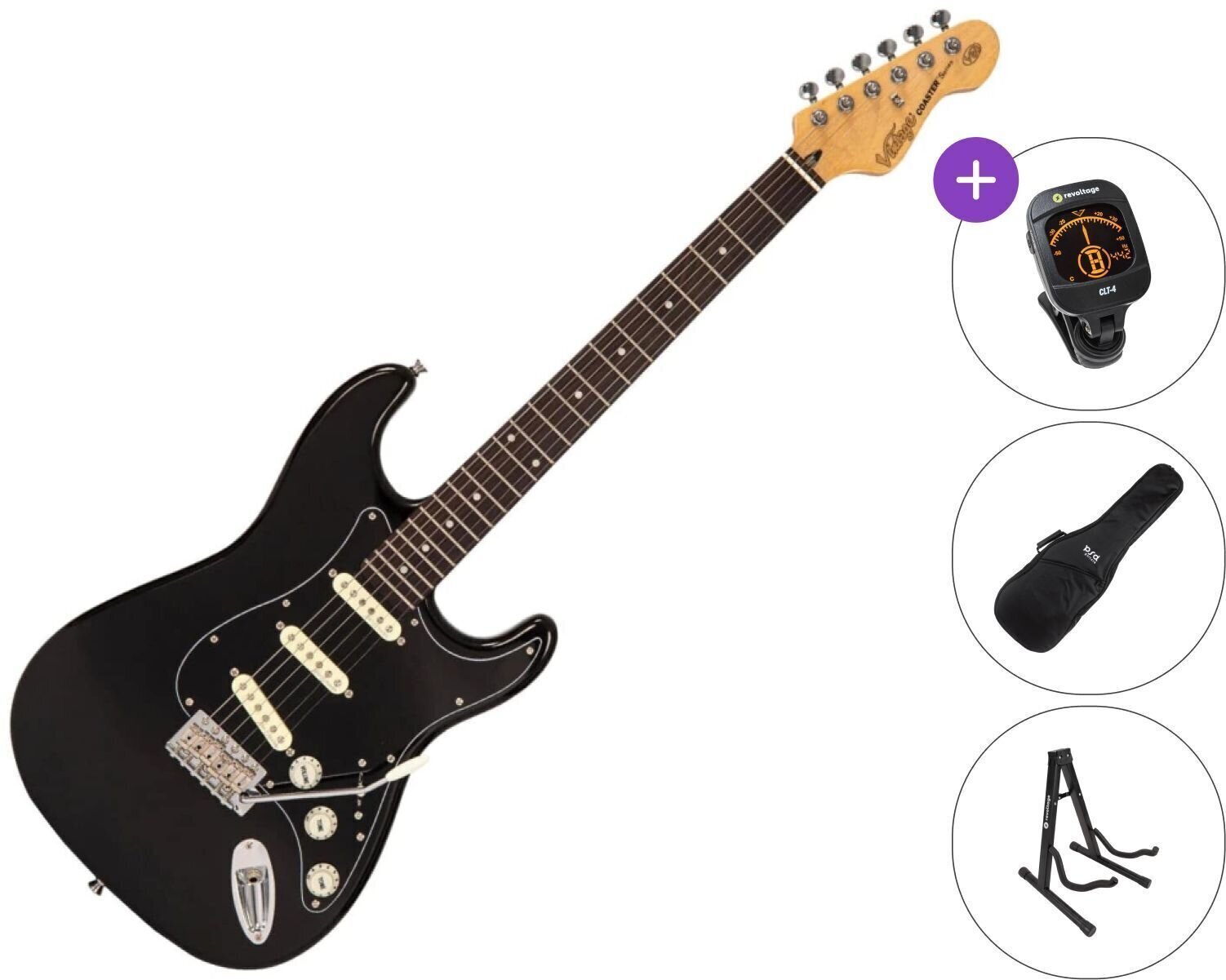 Guitarra elétrica Vintage V60 Coaster SET Gloss Black Guitarra elétrica