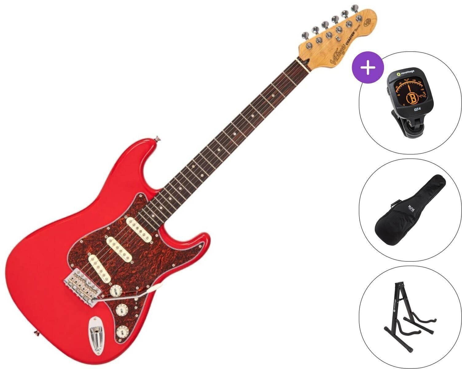 Guitarra elétrica Vintage V60 Coaster SET Gloss Red Finish Guitarra elétrica