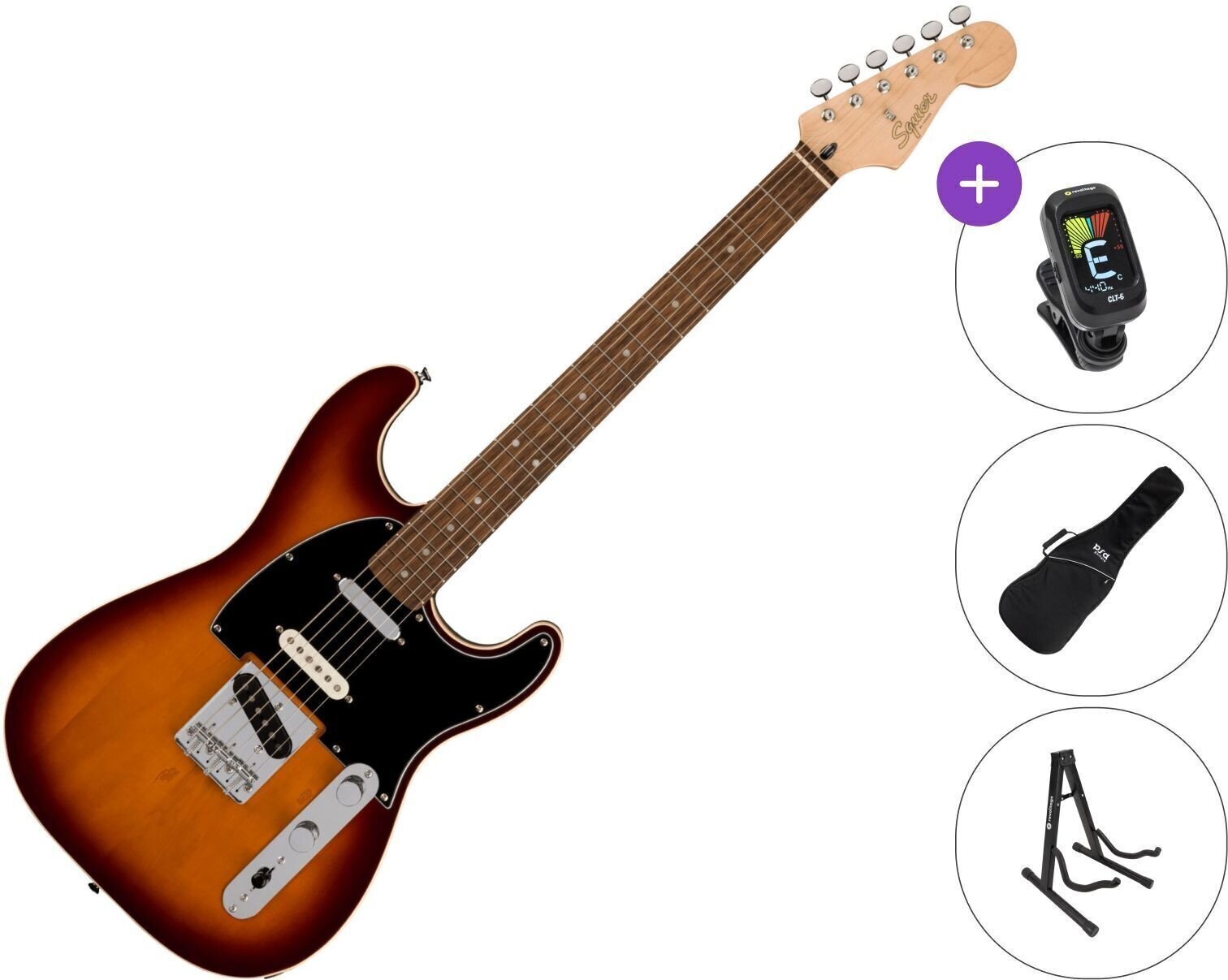 E-Gitarre Fender Squier Paranormal Custom Nashville Stratocaster SET Chocolate 2-Color Sunburst E-Gitarre