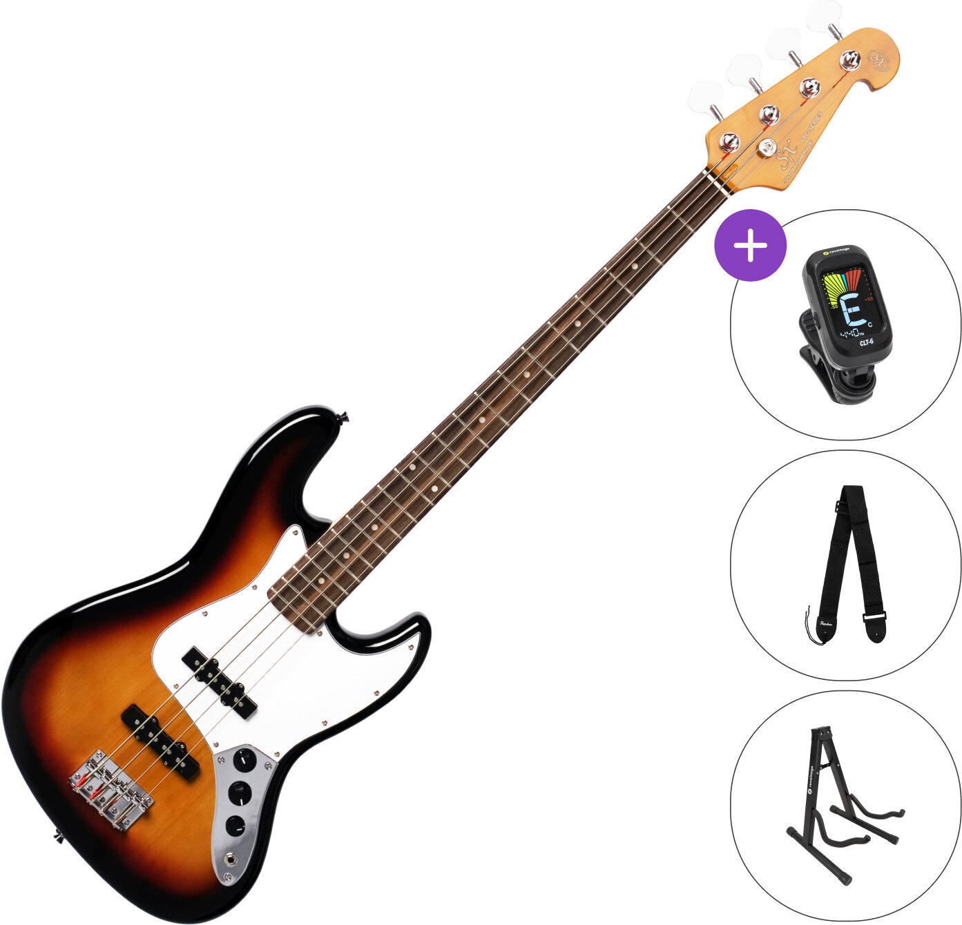 4-strenget basguitar SX SJB62+ SET 3-Tone Sunburst 4-strenget basguitar