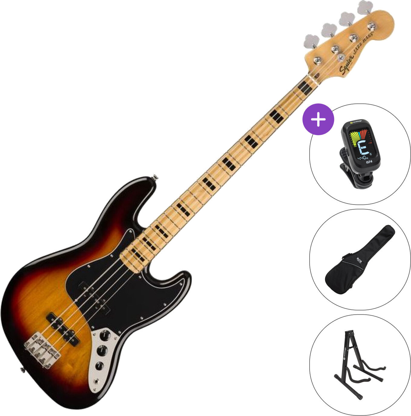 4-strenget basguitar Fender Squier Classic Vibe '70s Jazz Bass MN SET 3-Color Sunburst 4-strenget basguitar