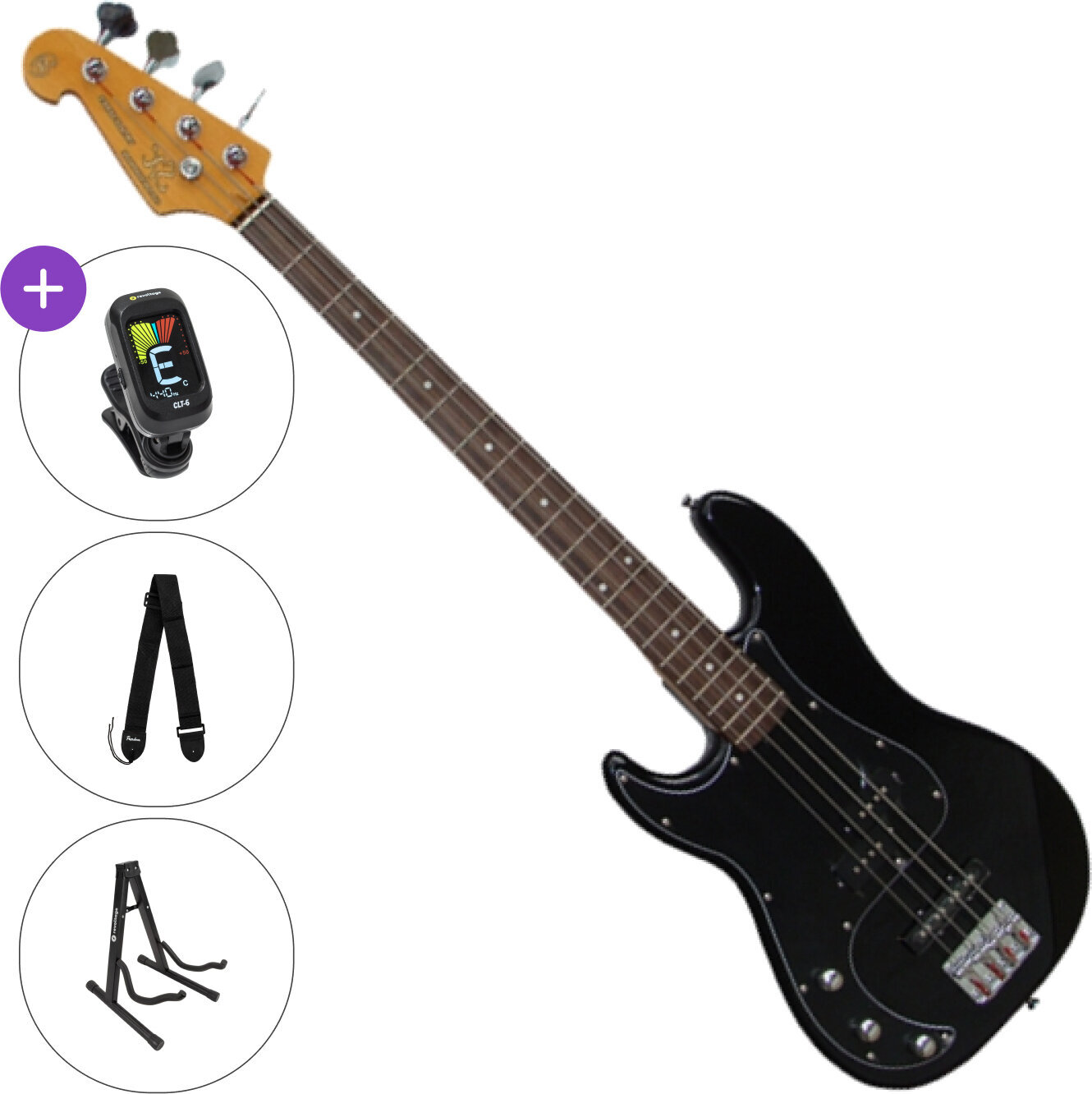 4-strenget basguitar SX SPJ62 LH SET Black 4-strenget basguitar