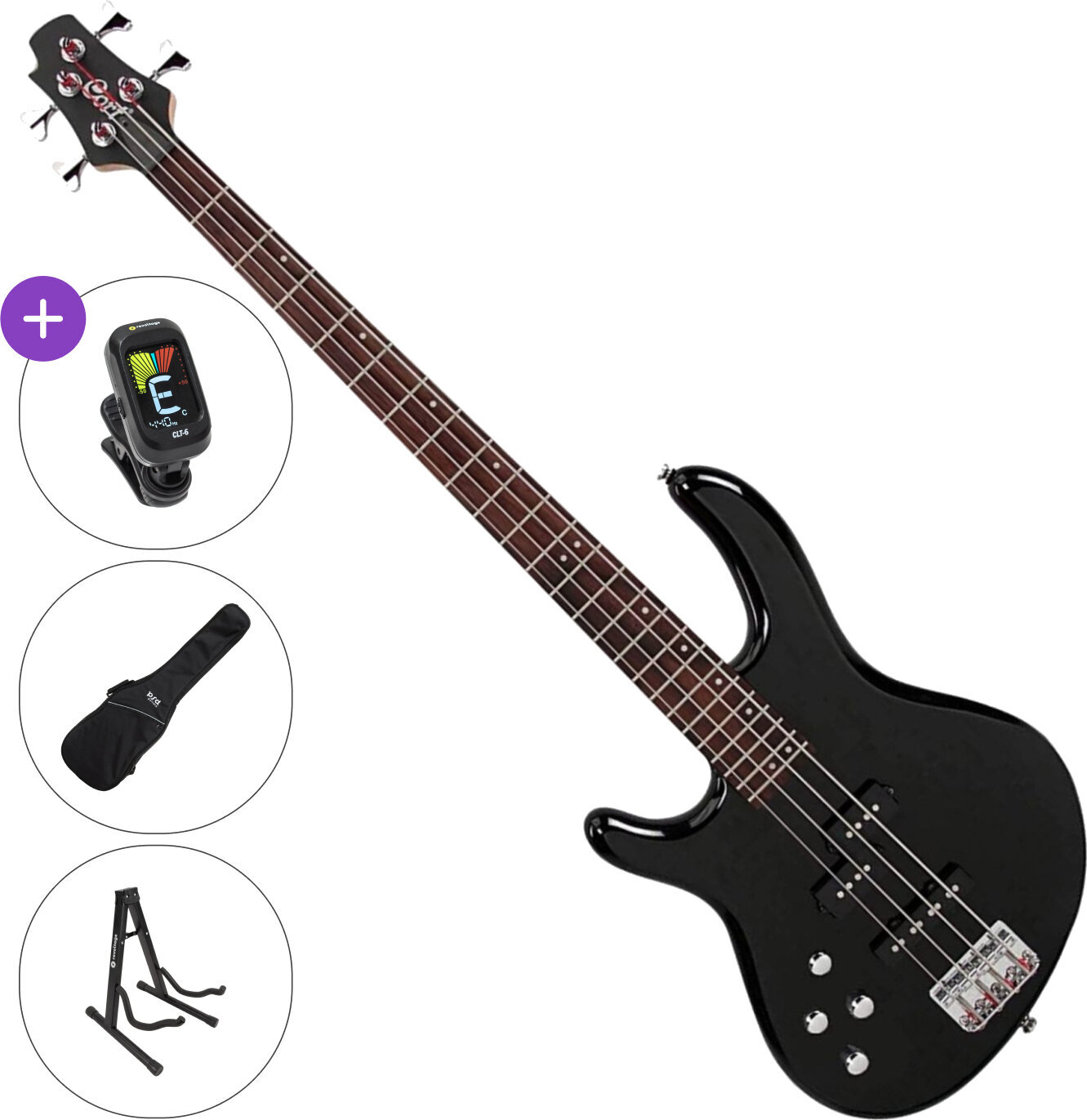 Basse électrique Cort Action Bass Plus LH SET Black Basse électrique