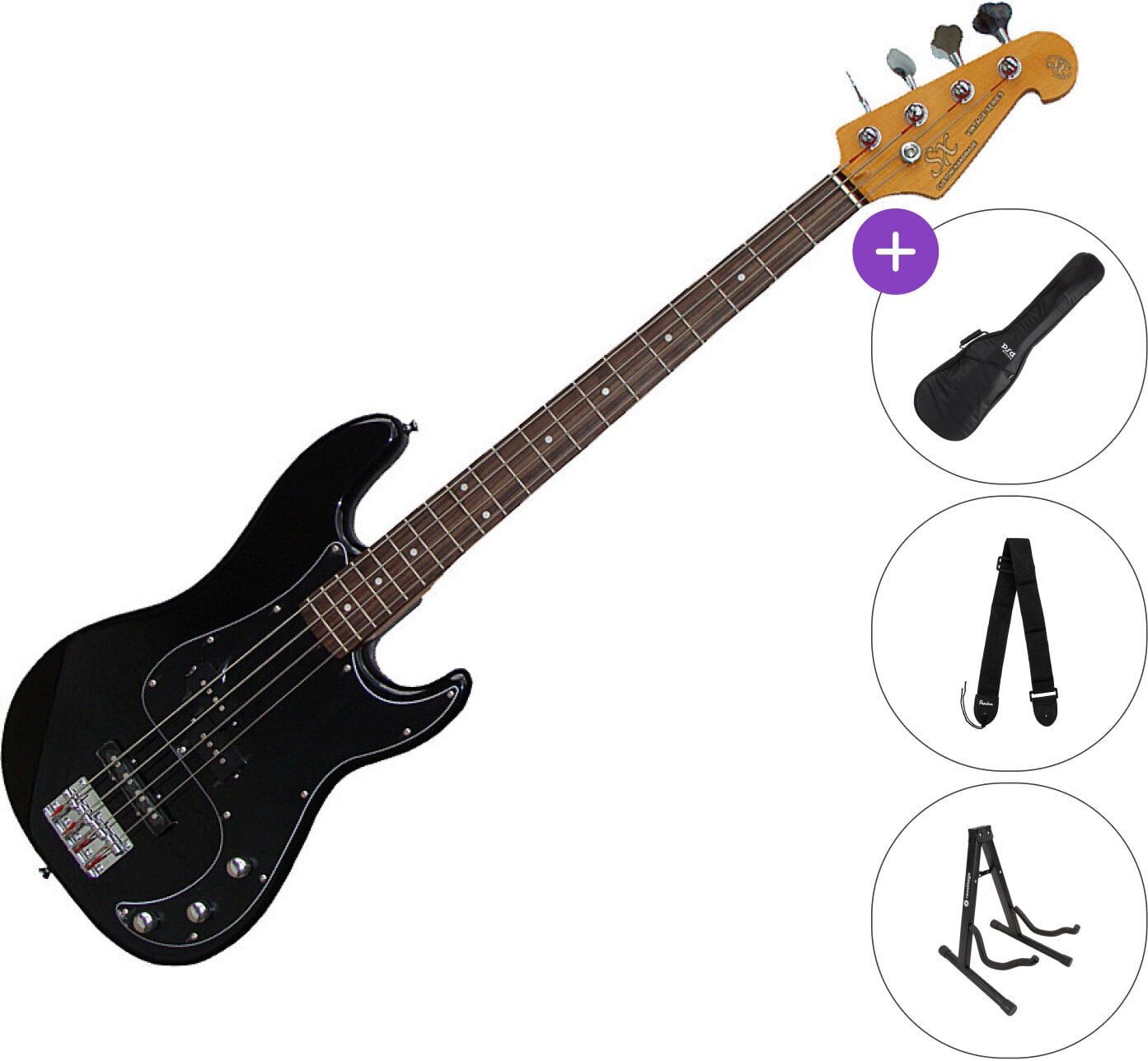 Elektrische basgitaar SX SPJ62+ SET Black Elektrische basgitaar