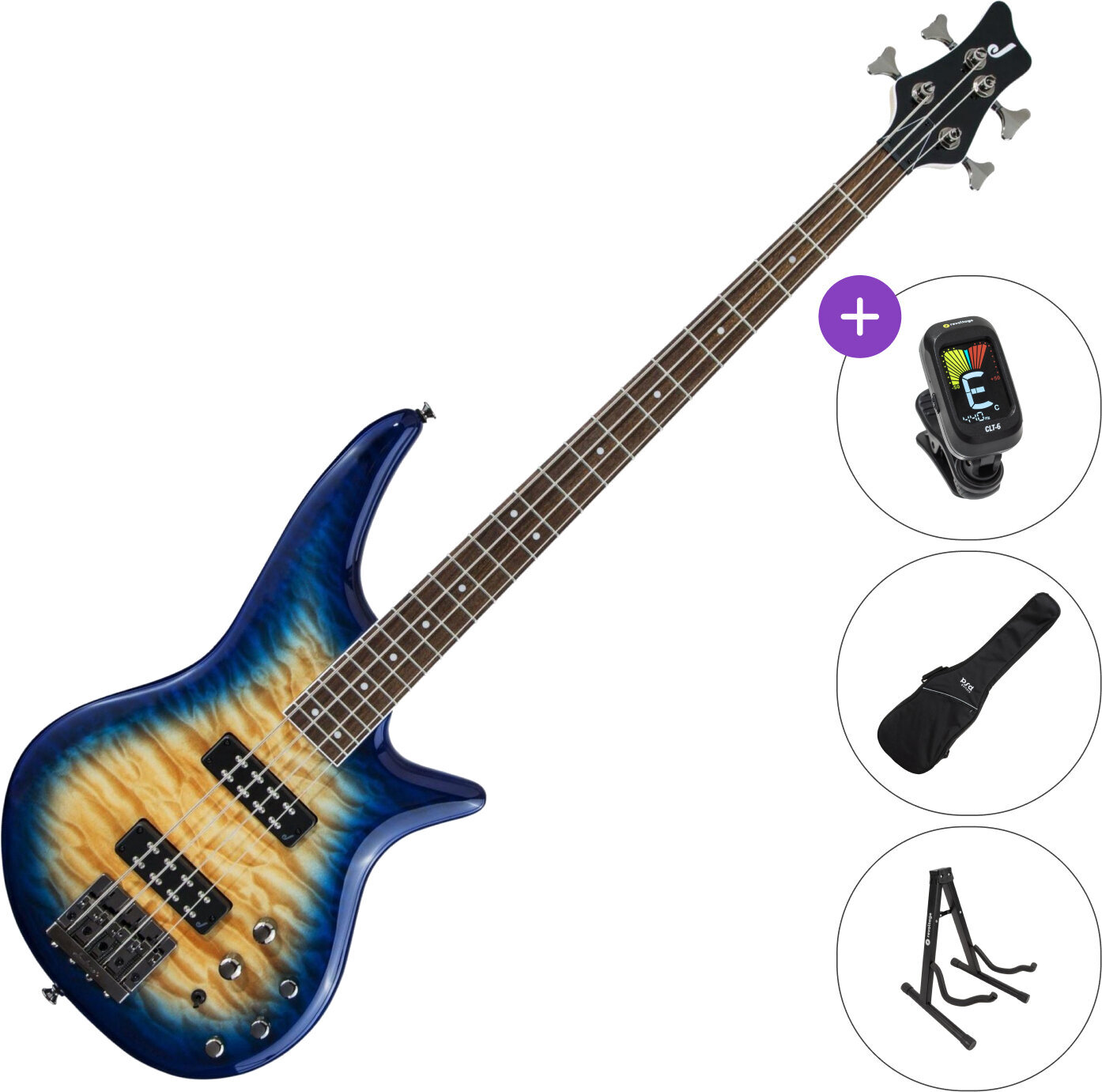Baixo de 4 cordas Jackson JS3Q Spectra IV IL SET Amber Blue Burst Baixo de 4 cordas