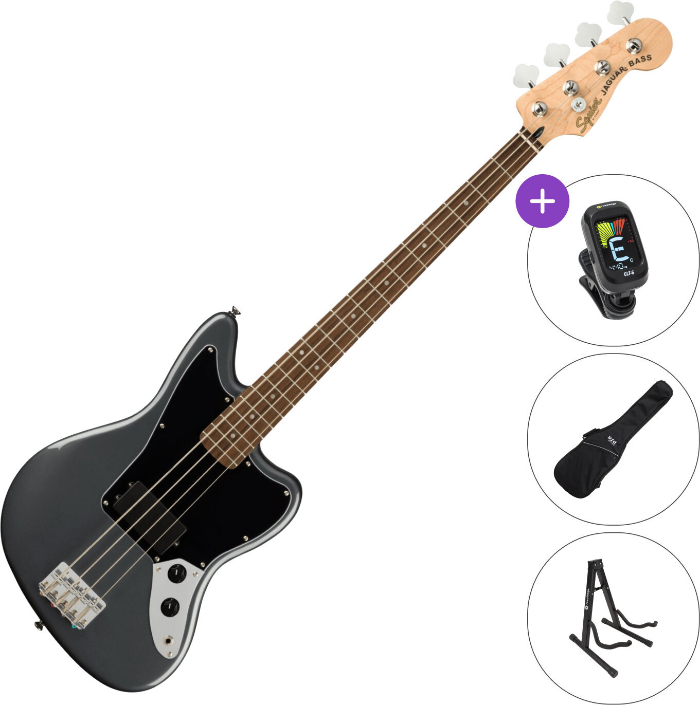 4-strenget basguitar Fender Squier Affinity Series Jaguar Bass SET Charcoal Frost Metallic 4-strenget basguitar