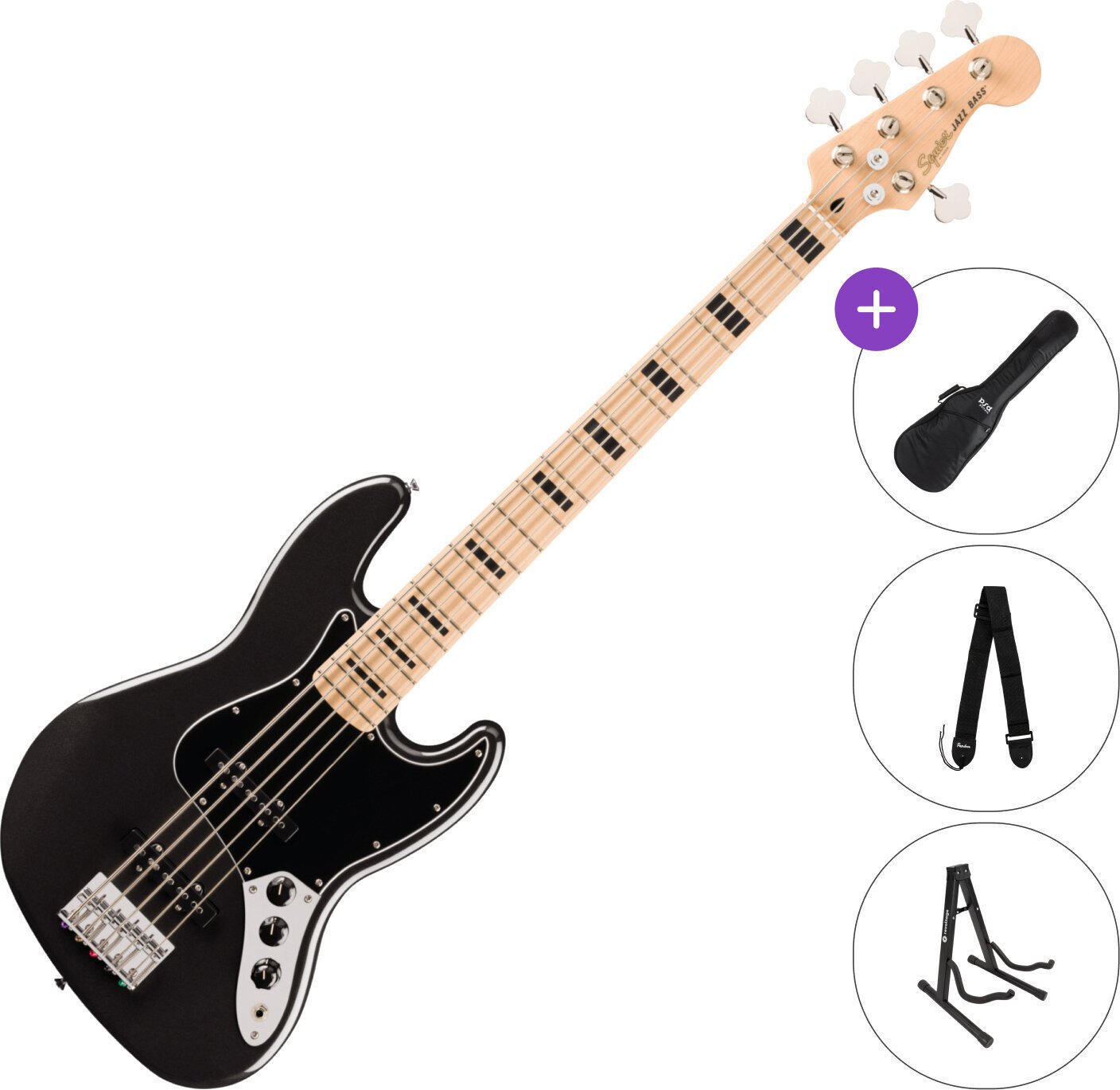 5-string Bassguitar Fender Squier Affinity Series Active Jazz Bass V MN SET Black Metallic 5-string Bassguitar