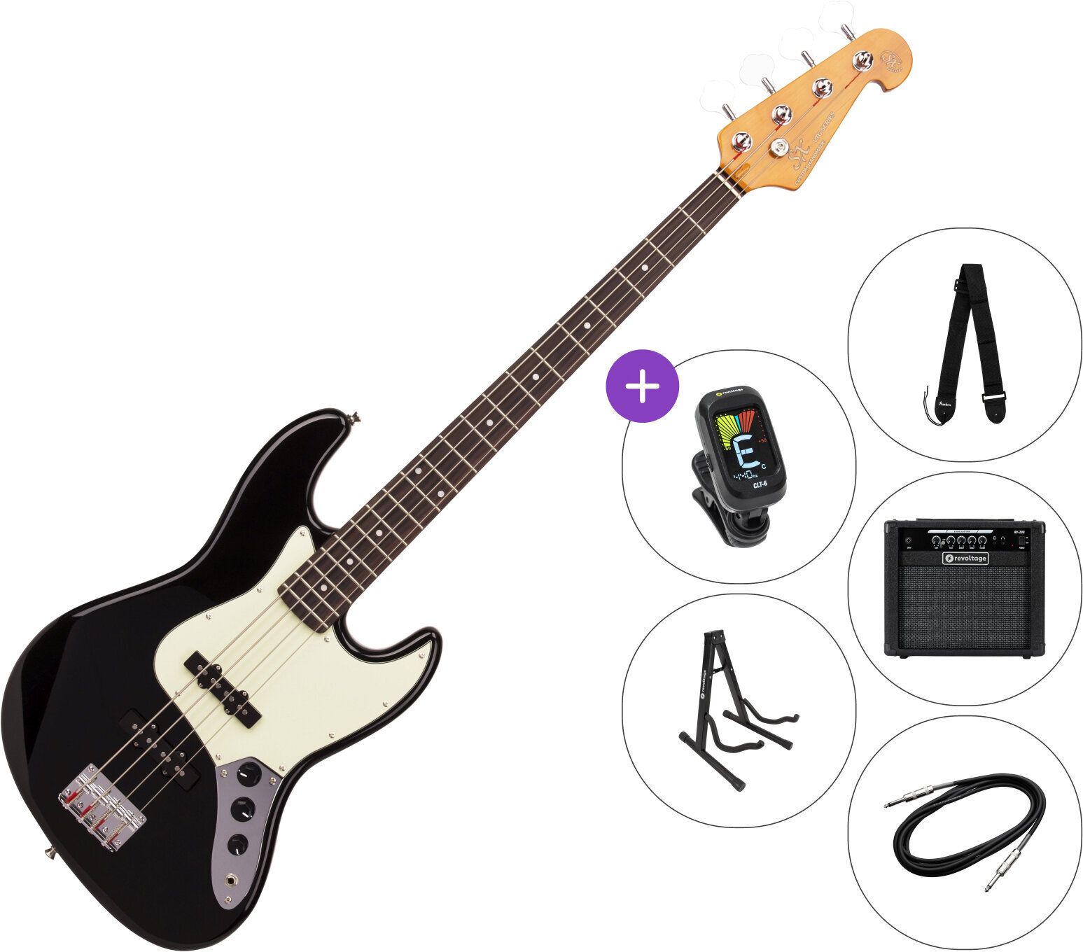 4 stygų bosinė gitara SX SJB62-BK SET 2