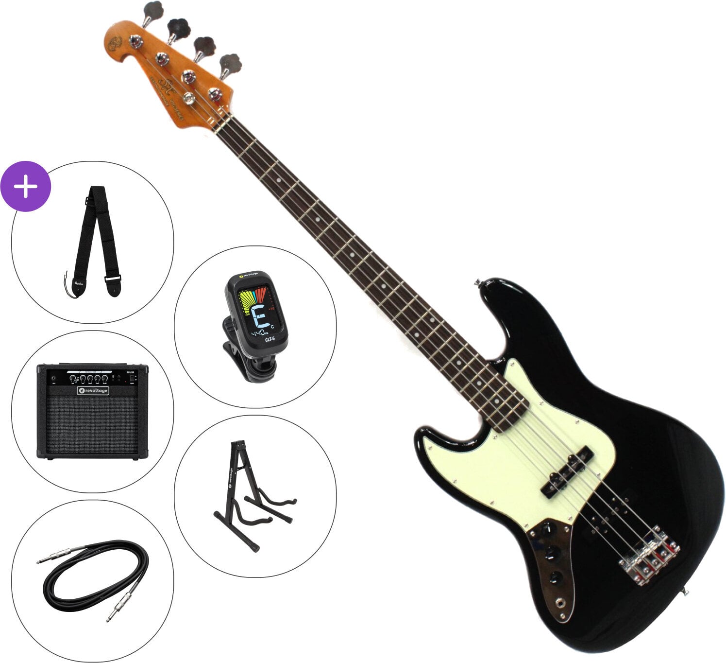 Basse électrique SX SJB62-LH-BK SET 2 Black Basse électrique