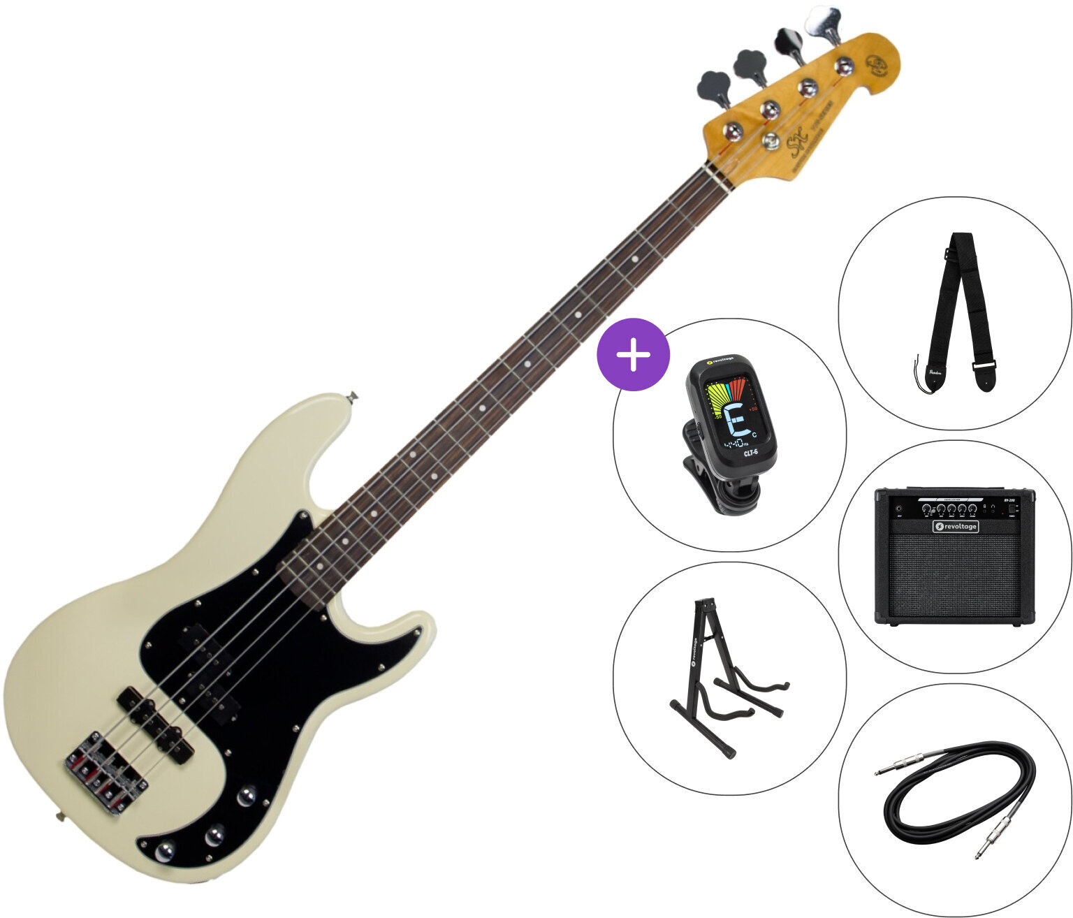 4-string Bassguitar SX SPJ62+ SET 2 Vintage White 4-string Bassguitar