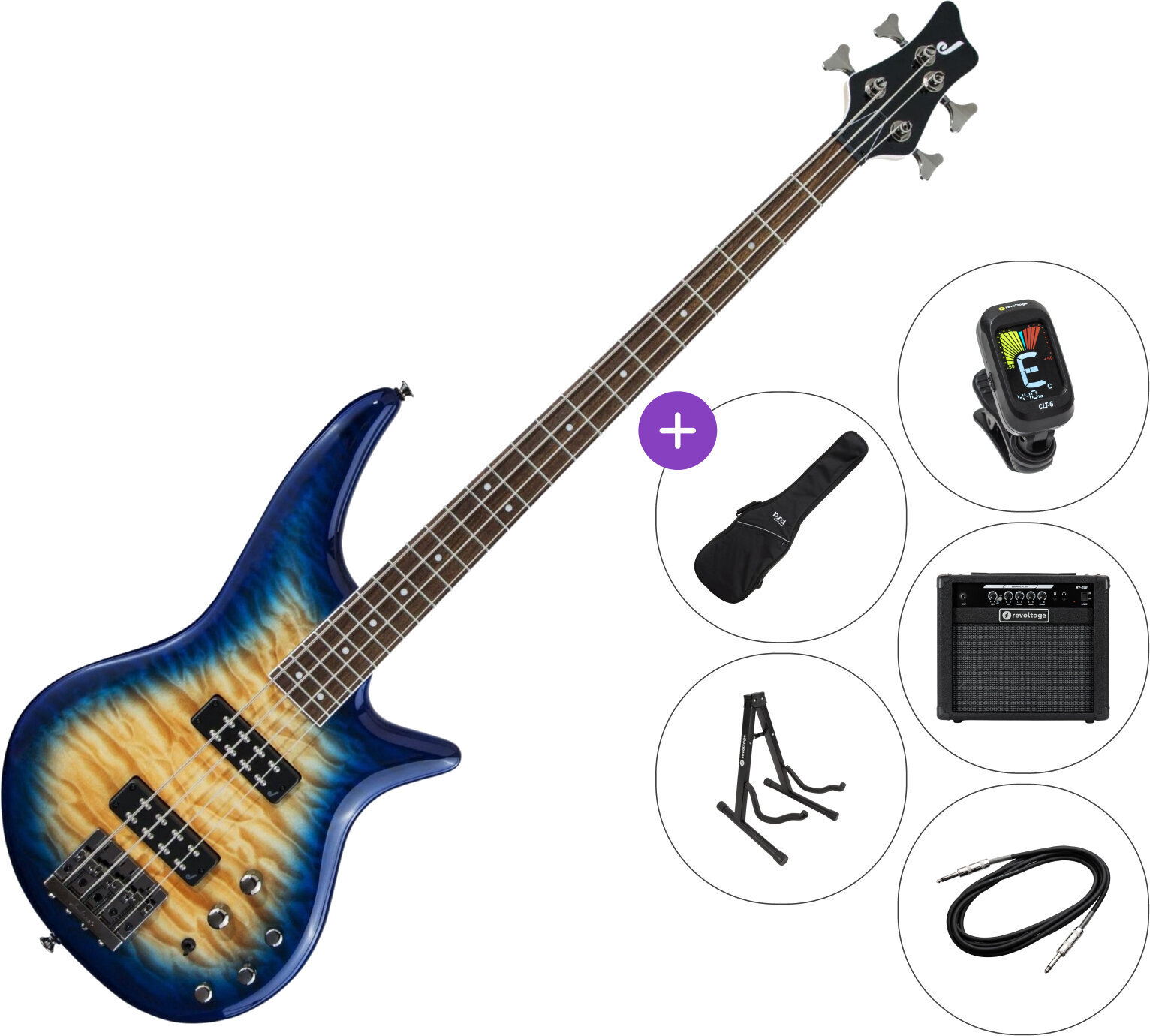 Elektrická basgitara Jackson JS3Q Spectra IV IL SET 2 Amber Blue Burst Elektrická basgitara