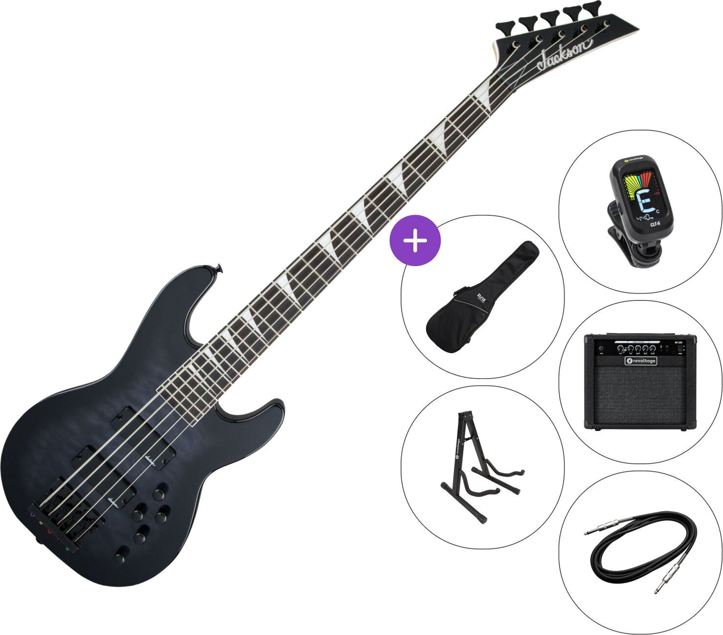 5-string Bassguitar Jackson JS Series Concert Bass JS3VQ AH SET 2 Transparent Black Sunburst 5-string Bassguitar