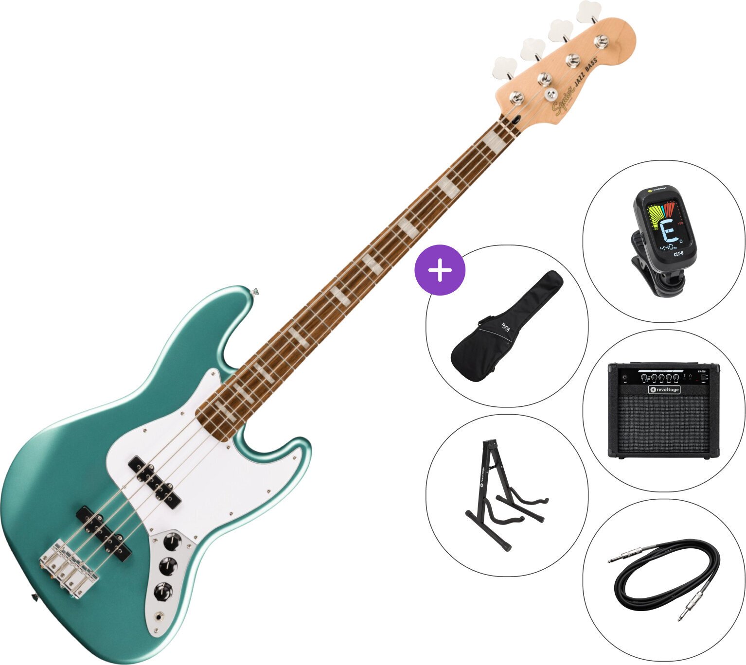 Elektrische basgitaar Fender Squier Affinity Series Active Jazz Bass LRL SET 2 Mystic Sea Foam Green Elektrische basgitaar