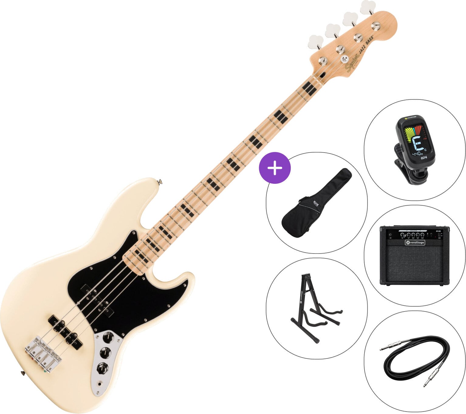 Elektrische basgitaar Fender Squier Affinity Series Active Jazz Bass MN SET 2 Olympic White Elektrische basgitaar