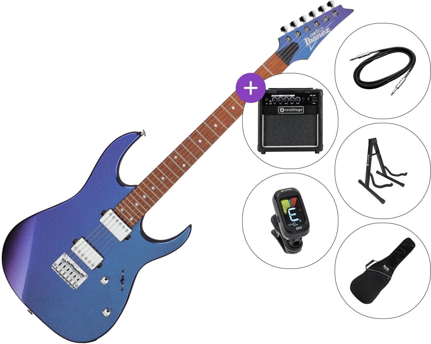 Electric guitar Ibanez GRG121SP-BMC SET 2 Blue Metal Chameleon Electric guitar