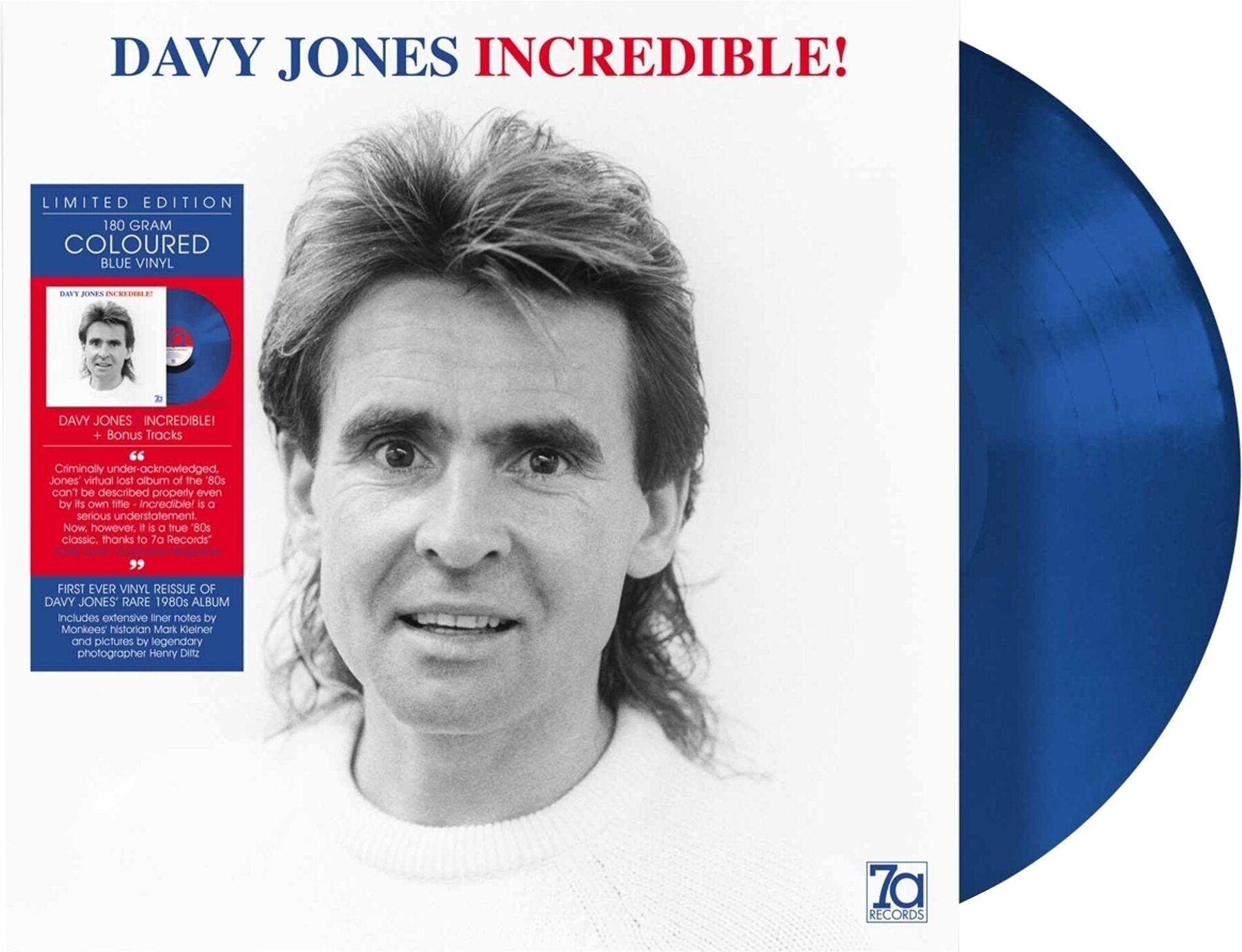 Vinylplade Davy Jones - Incredible! (Reissue) (Blue Coloured) (LP)