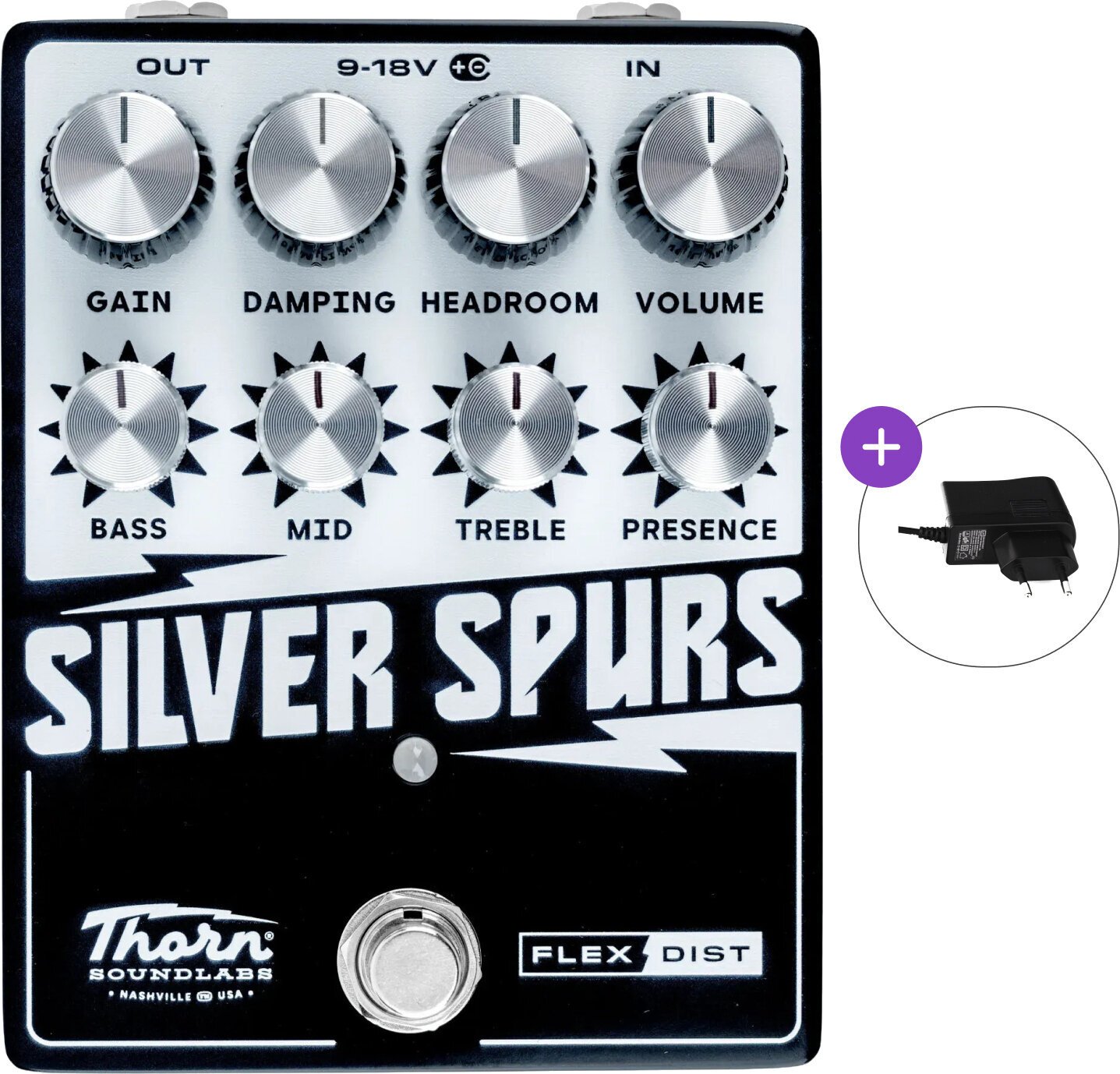 Efect de chitară Thorn Soundlabs Silver Spurs - Flex Distortion SET Efect de chitară