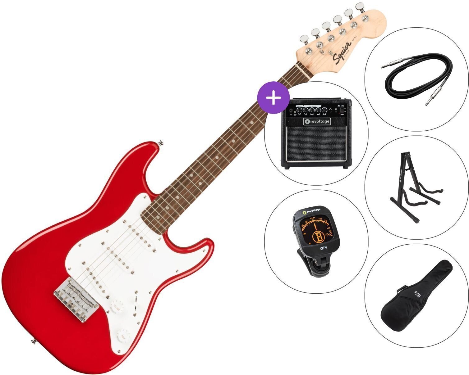 Elektromos gitár Fender Squier Mini Stratocaster IL SET 2 Dakota Red Elektromos gitár