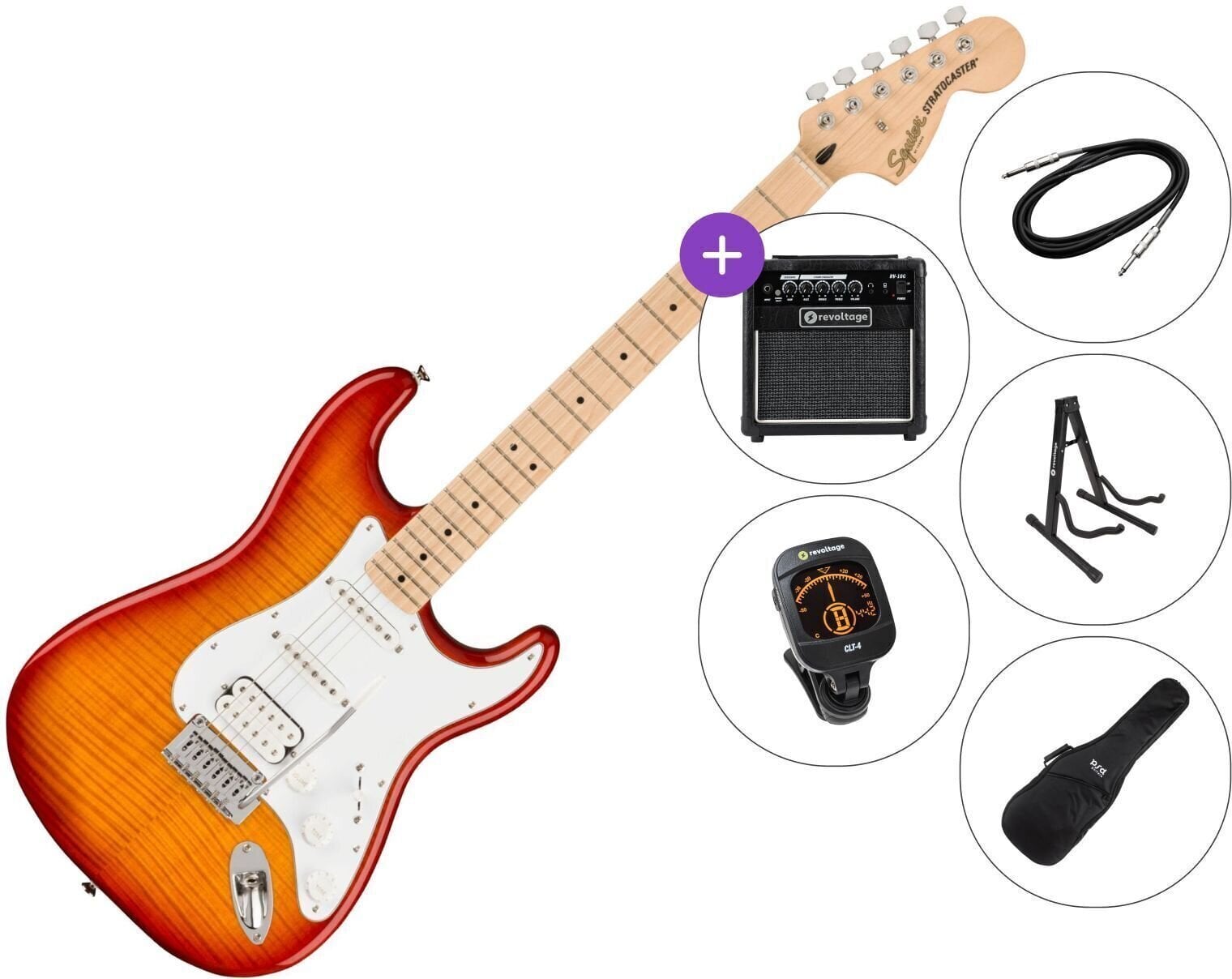 Guitare électrique Fender Squier Affinity Series Stratocaster FMT SET 2 Sienna Sunburst Guitare électrique
