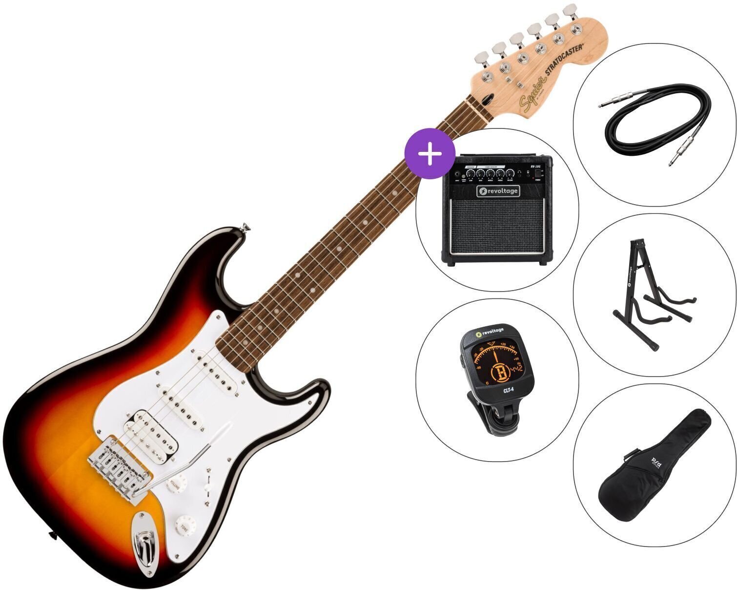 Guitare électrique Fender Squier Affinity Series Stratocaster Junior HSS LRL SET 2 3-Color Sunburst Guitare électrique