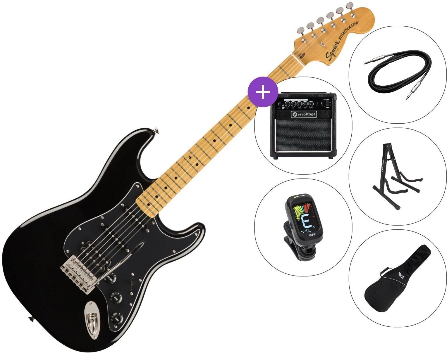 Guitarra elétrica Fender Squier Classic Vibe '70s Stratocaster HSS MN SET 2 Black Guitarra elétrica