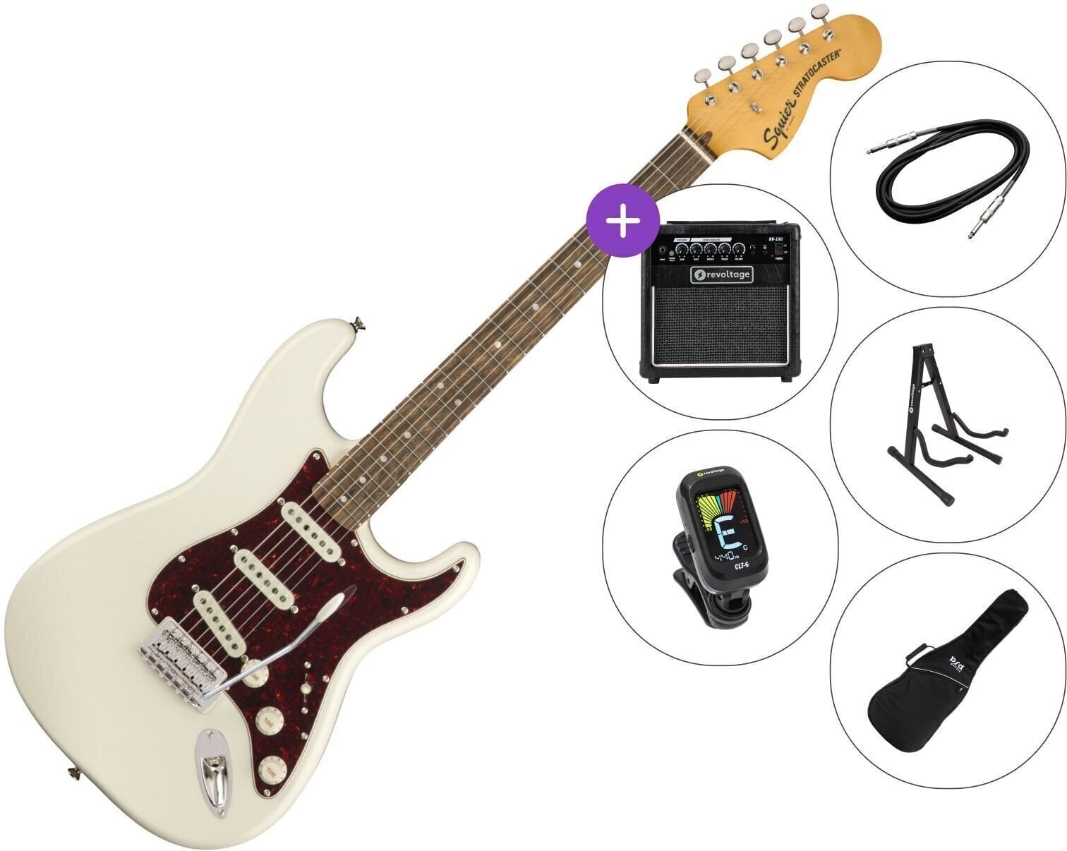 Elektrisk guitar Fender Squier Classic Vibe '70s Stratocaster IL SET 2 Olympic White Elektrisk guitar