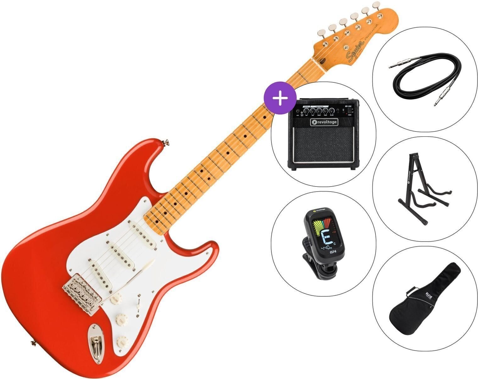 Guitarra elétrica Fender Squier Classic Vibe 50s Stratocaster MN SET 2 Fiesta Red Guitarra elétrica