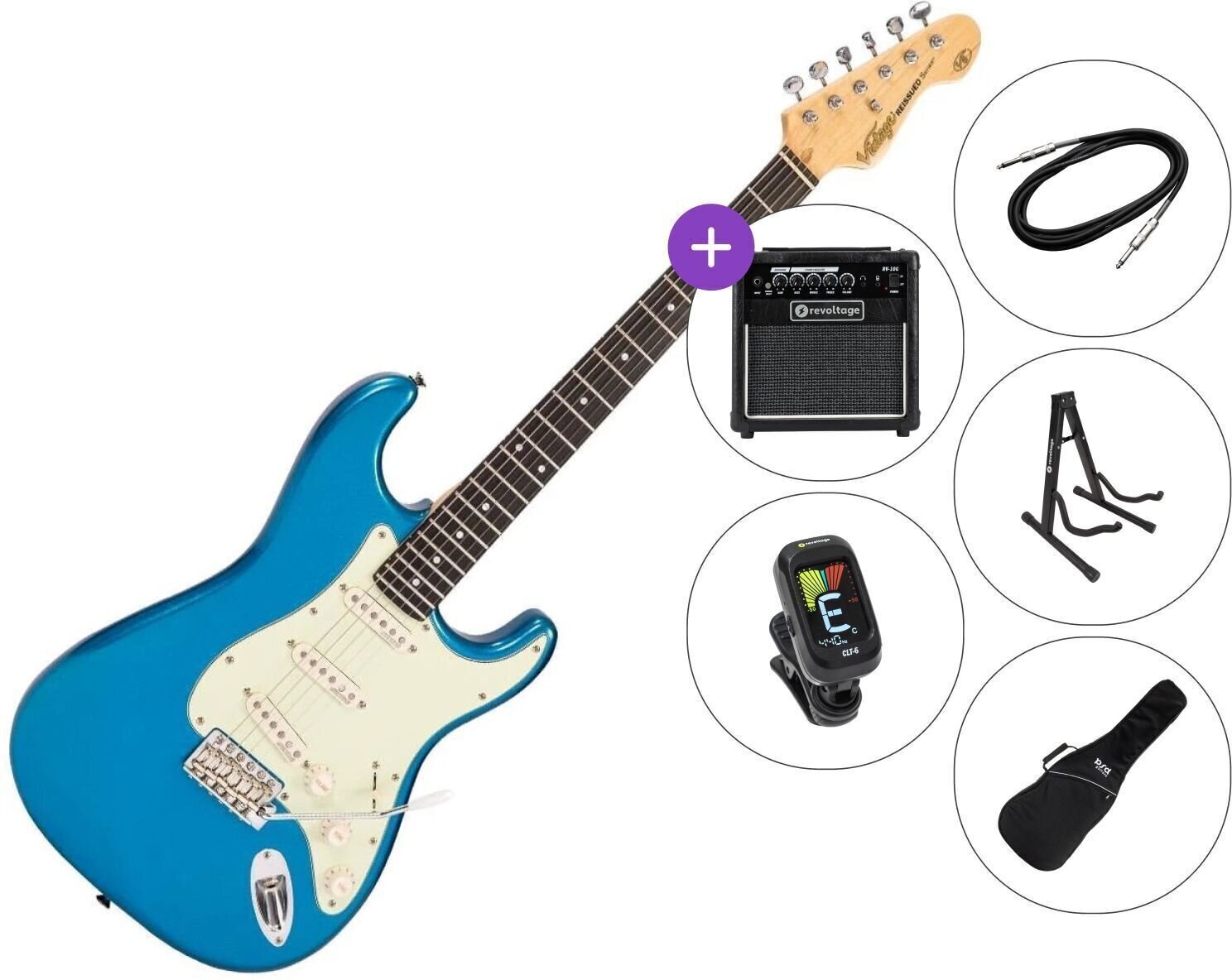 Electric guitar Vintage V6CAB SET 2 Candy Apple Blue Electric guitar