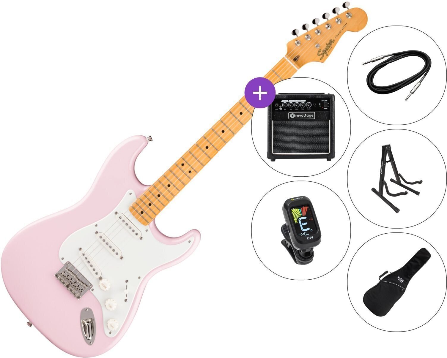 Electric guitar Fender Squier Classic Vibe '50s Stratocaster HT MN SET 2 Shell Pink Electric guitar