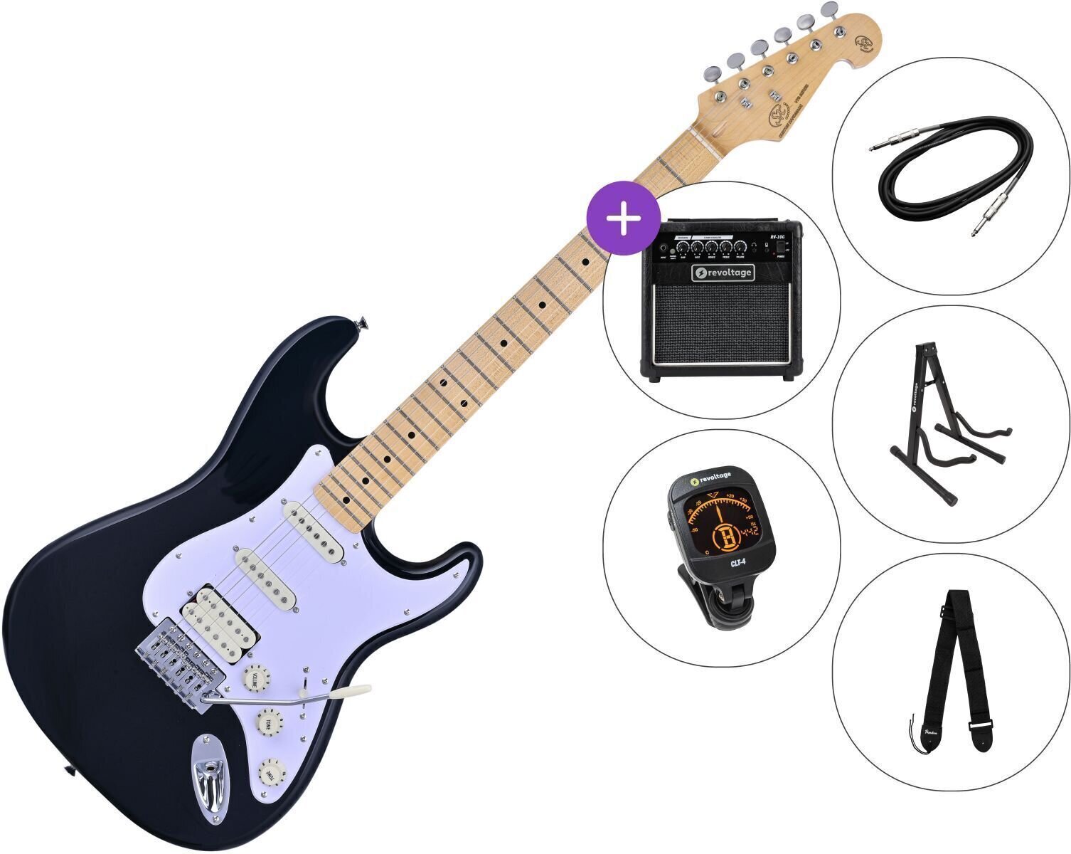 SX SST57+ /HSS SET 2 Black Elektrická gitara