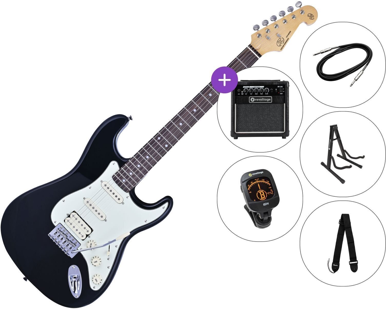 SX SST62+ /HSS SET 2 Black Elektrická gitara