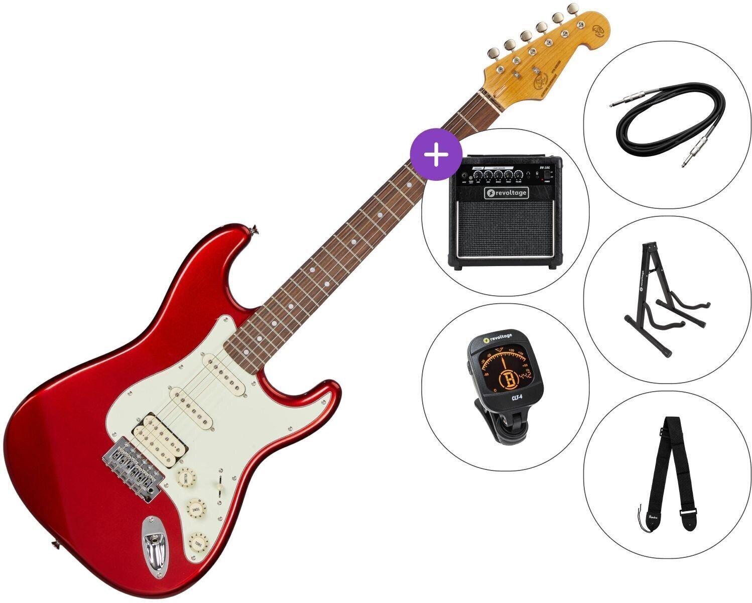 Electric guitar SX SST62+ /HSS SET 2 Candy Apple Red Electric guitar