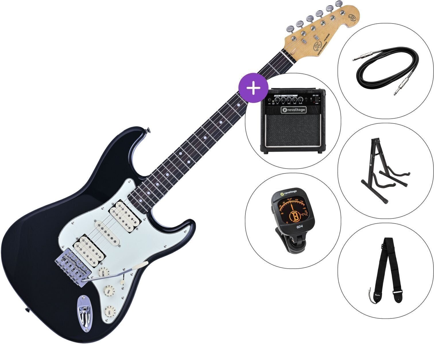 SX SST62+ /HSH SET 2 Black Elektrická gitara