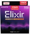 Elixir 16564 Nanoweb 11-52 3-Pack Cordes de guitares acoustiques