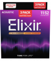 Elixir 16564 Nanoweb 11-52 3-Pack Струни для акустичної гітари (Як новий)