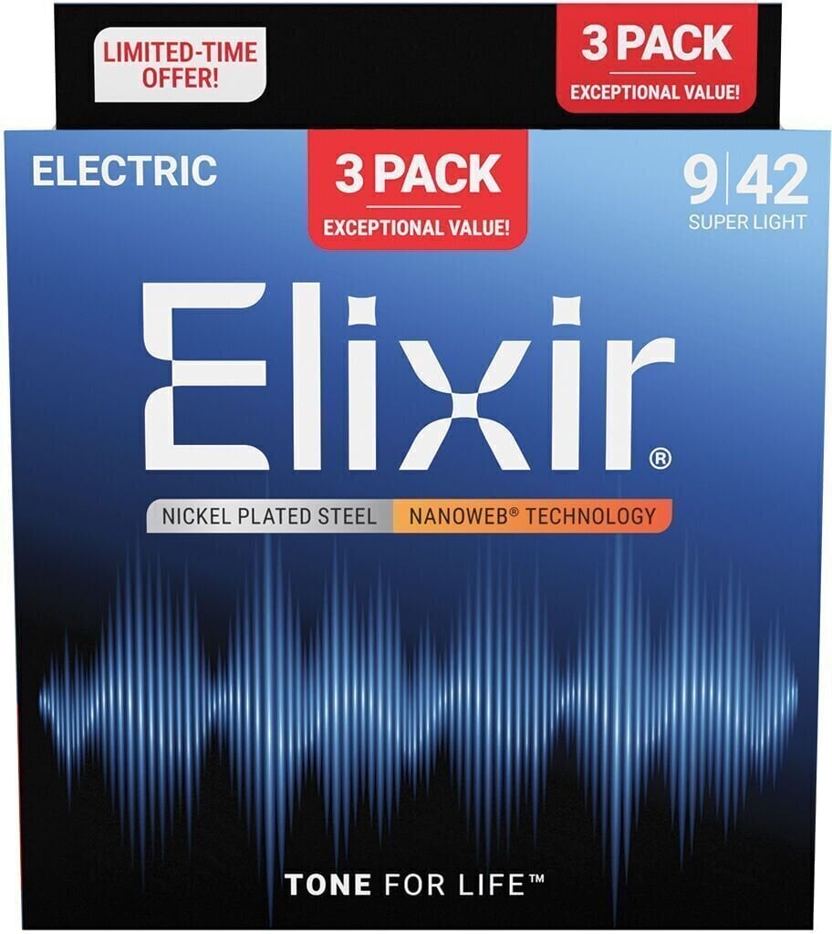 Saiten für E-Gitarre Elixir 16566 Nanoweb 9-42 3-Pack Saiten für E-Gitarre