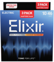 Elixir 16567 Nanoweb 10-46 3-Pack Struny pre elektrickú gitaru (Ako nové)