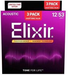 Guitar strings Elixir 16569 Nanoweb 12-53 3-Pack Guitar strings