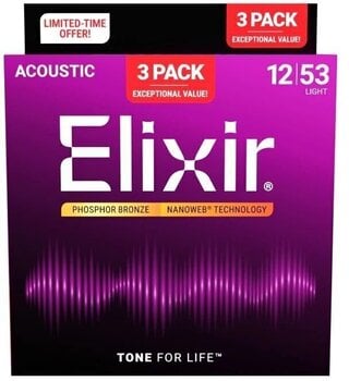 Guitar strings Elixir 16569 Nanoweb 12-53 3-Pack Guitar strings - 1